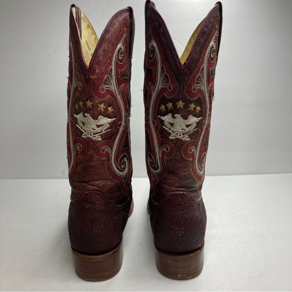 El General 1901 Cowboy Boots Leather Men's 8 Burgundy Textured Western Mexico - Picture 3 of 16